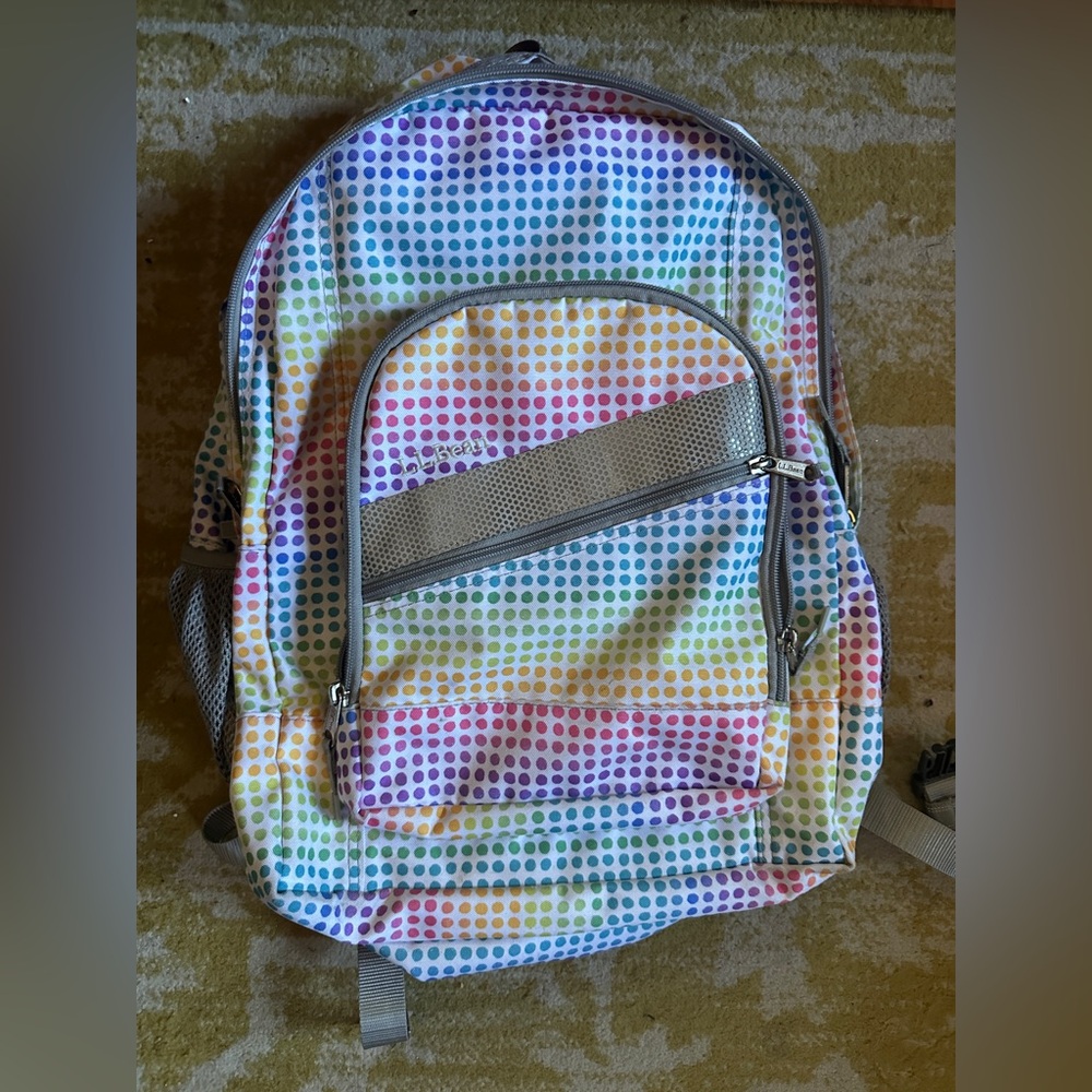 L.L. Bean Deluxe Unisex Bookpack Backpack Rucksack 3M Scotchlite Rainbow Dots